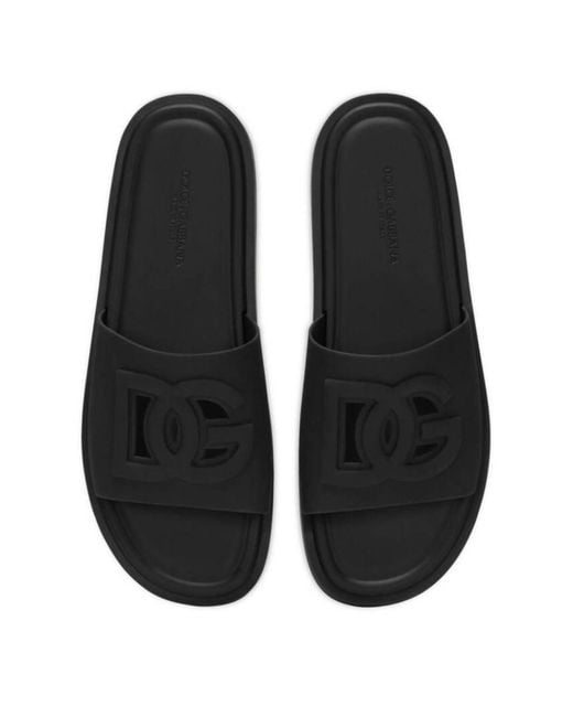 Dolce & Gabbana Black Logo Embossed Slides for men