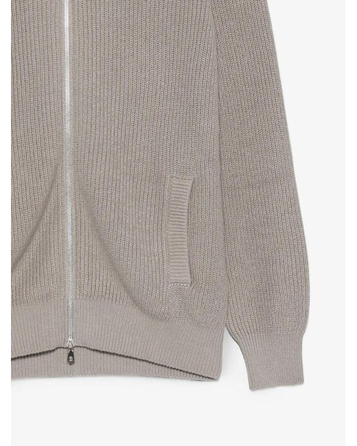 Brunello Cucinelli Gray Ribbed-Knit Zip-Up Cardigan for men