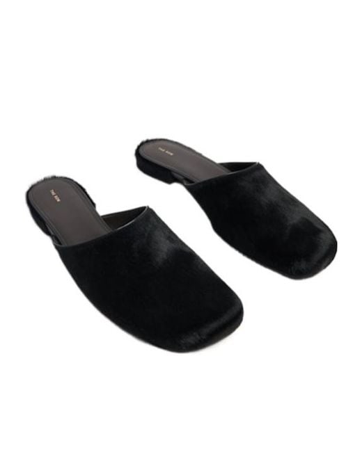 The Row Black Penelope Pony Skin Flat Mules