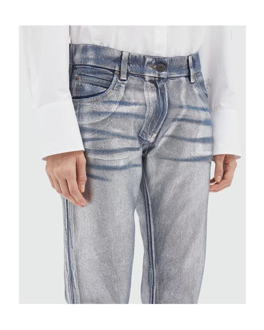 MSGM Blue Metallic-Finish Straight Jeans