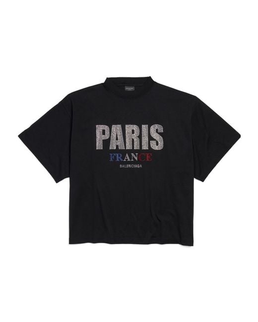 Balenciaga Black Paris Strass Cropped Oversized T-Shirt