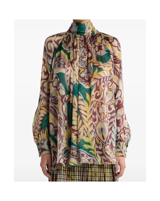Etro Multicolor Self-Tied Fastened Floral Printed Blouse