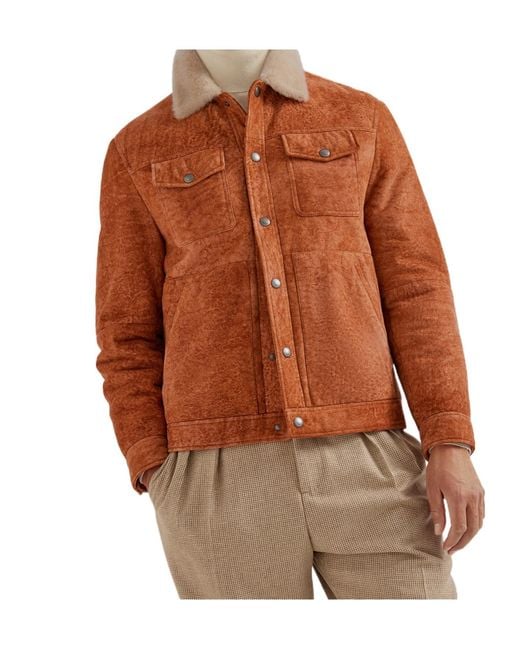 Brunello Cucinelli Brown Shearling-Collar Jacket for men