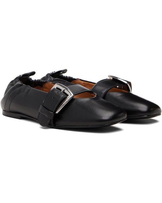 Ganni Black Buckle Strap Ballerinas