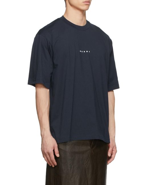 Marni Blue Logo Printed Crewneck T-Shirt for men