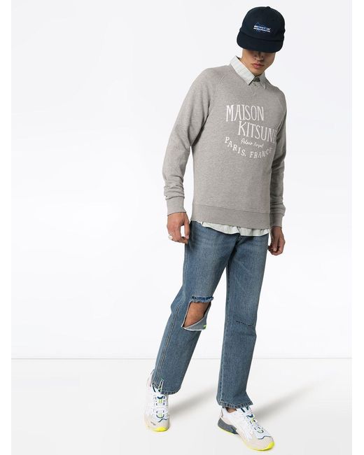 Maison Kitsuné Gray Maison Kitsuné Logo Printed Crewneck Sweatshirt for men