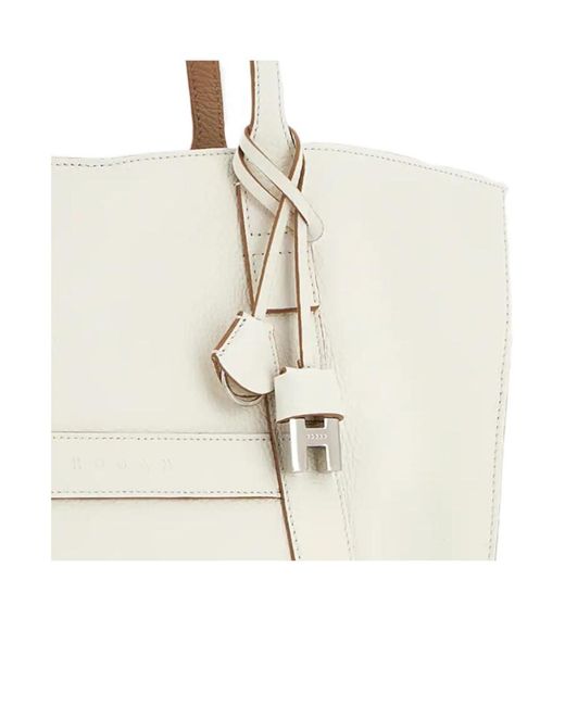 Hogan White Hanging Accent Script Top Handle Bag