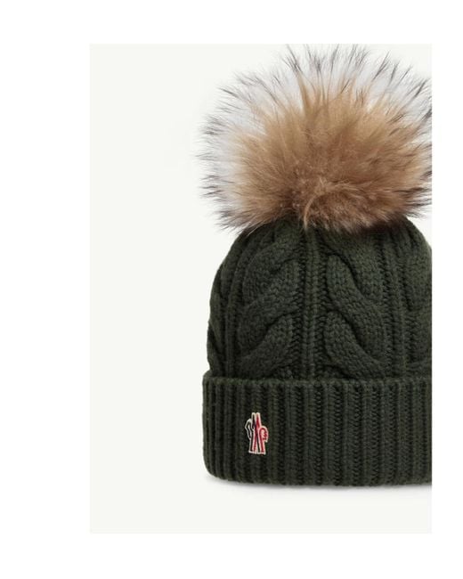 Moncler Green Grenoble Pompon Braided Beanie