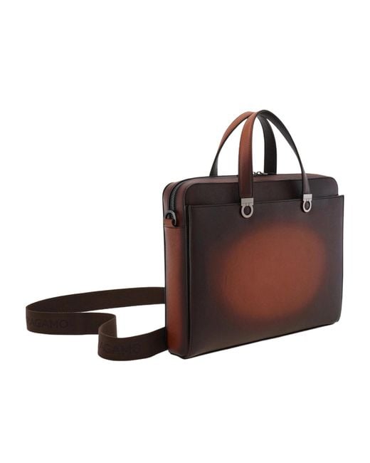 Ferragamo Brown Gancini Briefcase for men