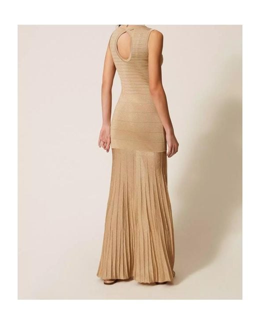 Twinset Natural Crewneck Long Knit Dress