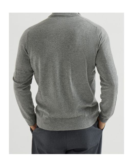 Brunello Cucinelli Gray Long-Sleeved Cashmere Cardigan for men