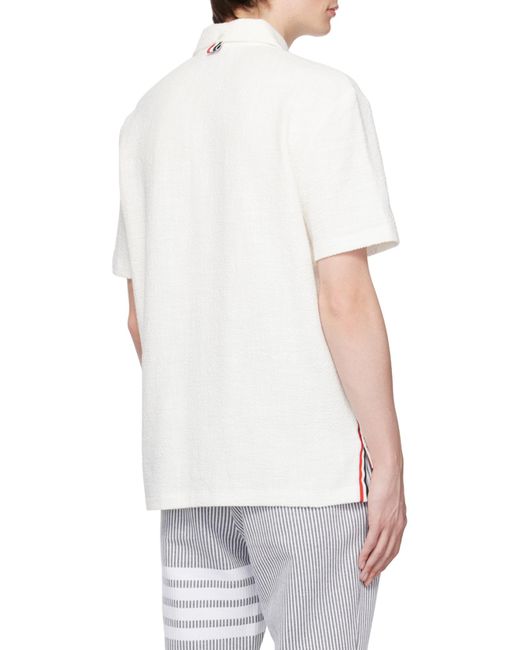 Thom Browne White Tweed Short-Sleeve Polo Shirt for men