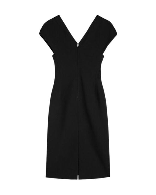 Jil Sander Black Wool Sablé V-Neck Dress