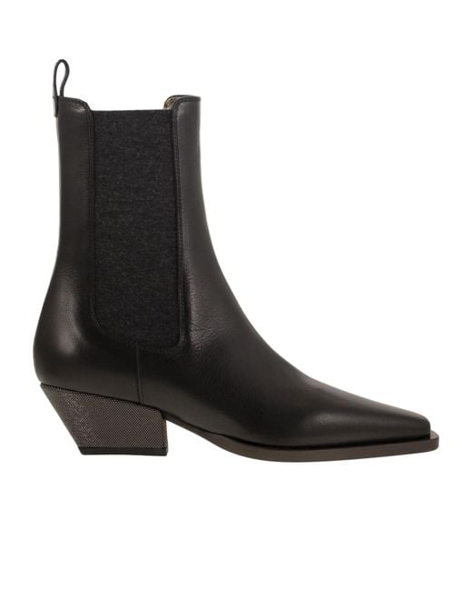Brunello Cucinelli Black Pointed Toe Ankle Boots