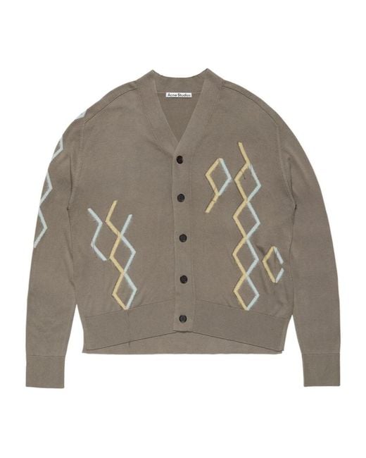 Acne Gray Argyle Knit Cardigan for men