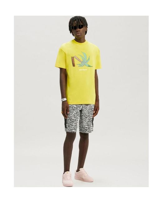 Palm Angels Yellow Broken Palm Print T-Shirt for men