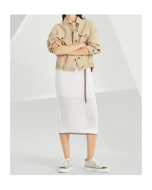 Brunello Cucinelli White Ribbed-Knit Short-Sleeved Dress