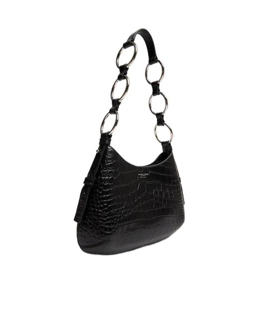 Michael Kors Black Mini Bardot Embossed Shoulder Bag