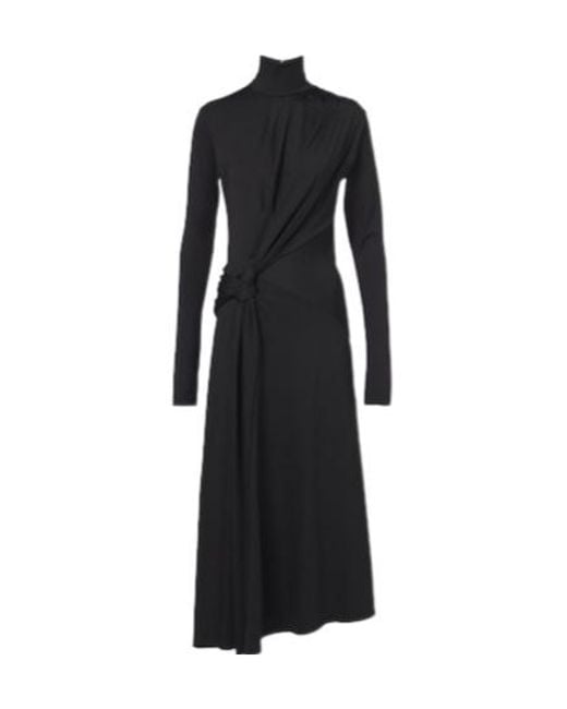 Victoria Beckham Black Letice Gathered Turtleneck Jersey Midi Dress