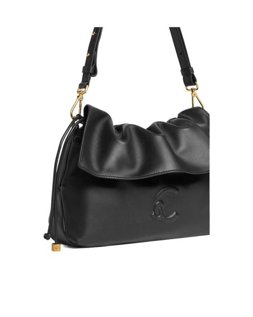 Coccinelle Black Ruffled Flap Shoulder Bag