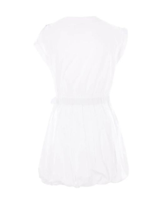 Pinko White Asymmetric Neck Ruched Short Dress
