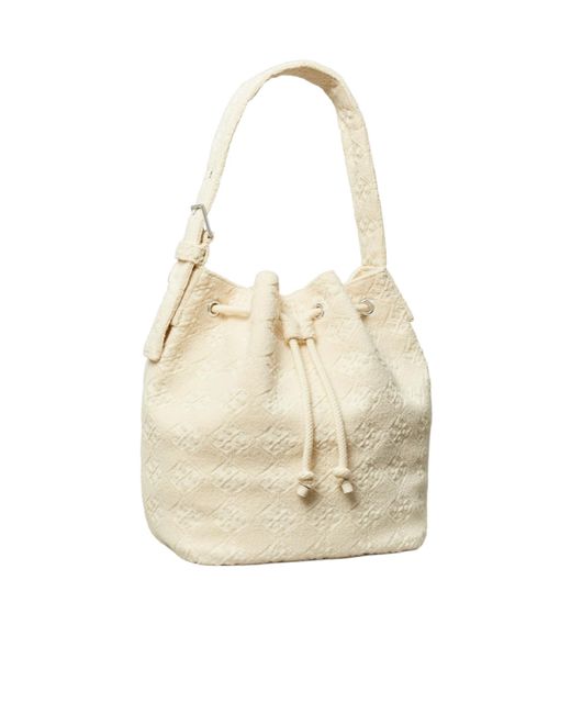 Tory Burch White Textured Bucket Bag