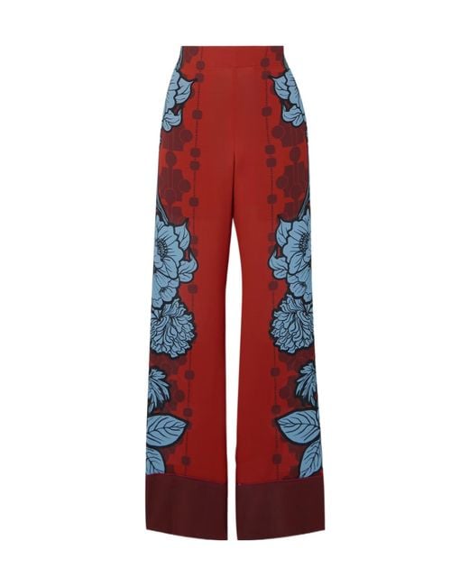 Borgo De Nor Red Floral Printed Satin Trousers