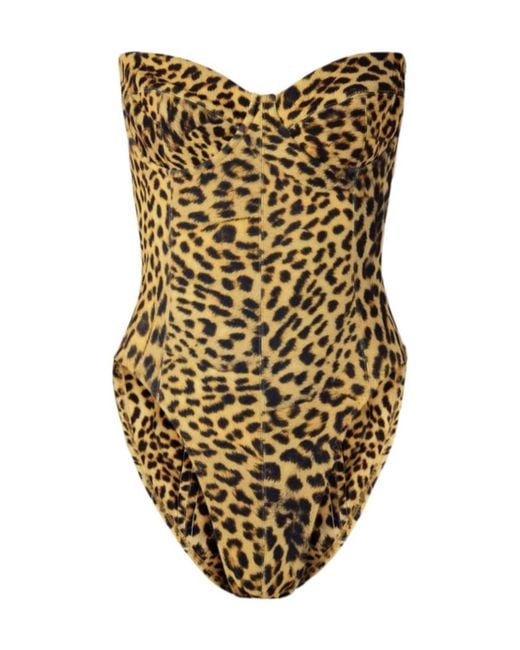 Norma Kamali Metallic Strapless Leopard-Print Swimsuit