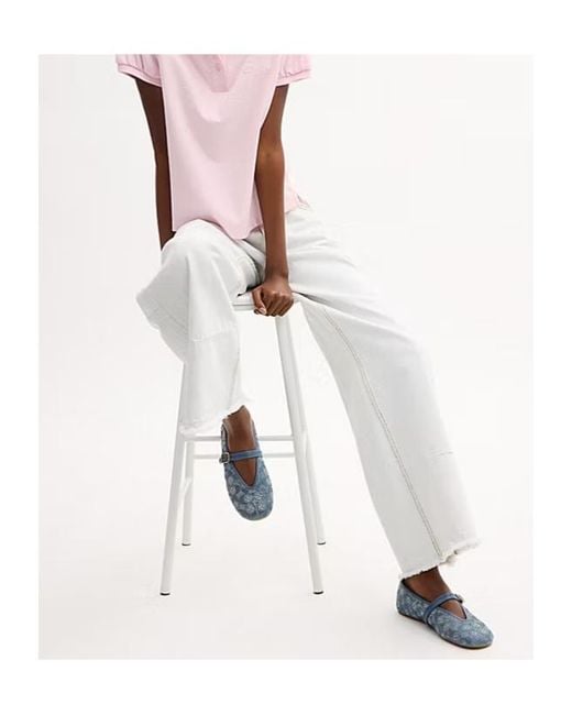 COACH Blue Mary Jane Crystal-Embellished Buckle-Strap Ballet Flats