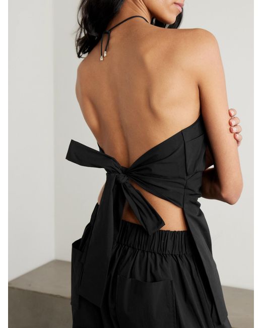 St. Agni Black Bandeau Tie-Back Pleated Cotton-Blend Top