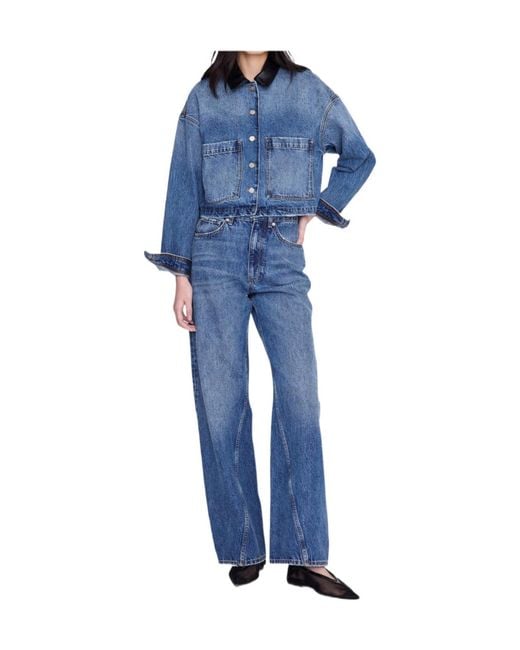 Anine Bing Blue Cropped Denim Jacket