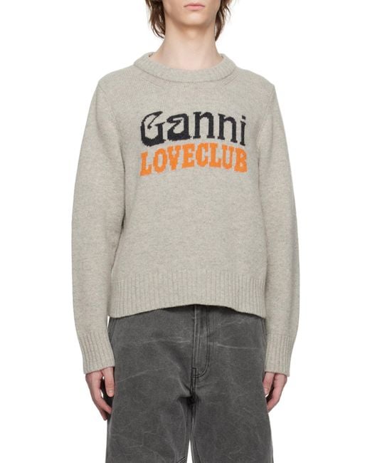 Ganni Gray Logo-Intarsia Jumper