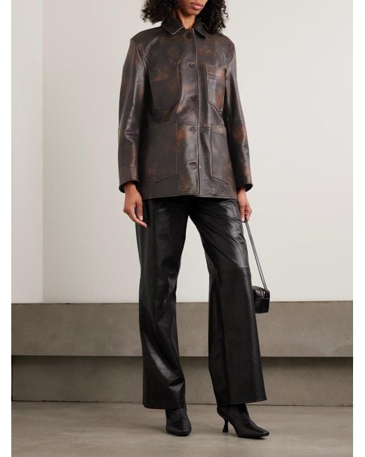 Nour Hammour Black Milo Patchwork Leather Wide-Leg Casual Pants