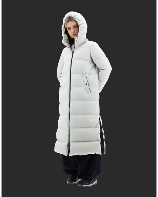 Herno White Zip-Up Hooded Long Coat