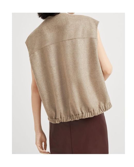 Brunello Cucinelli Brown Zip-Up Cap Sleeved Gilet