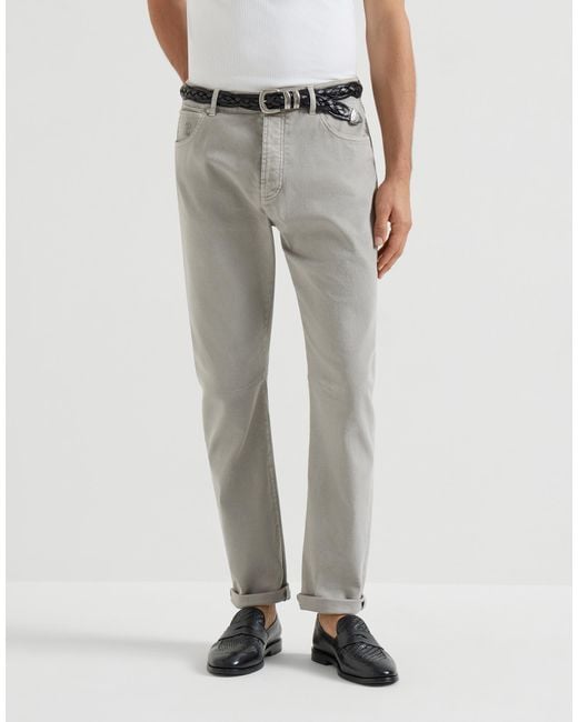 Brunello Cucinelli Gray Logo-Patch Straight Leg Jeans for men