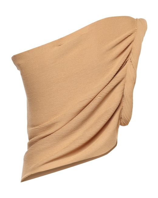 Alberta Ferretti Natural Draped One-Shoulder Top