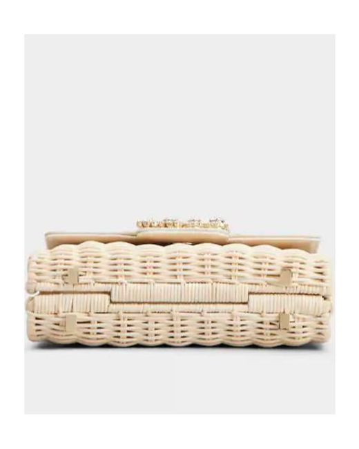 Roger Vivier White Wicker Jewel Mini Flower Strass Buckle Clutch Bag