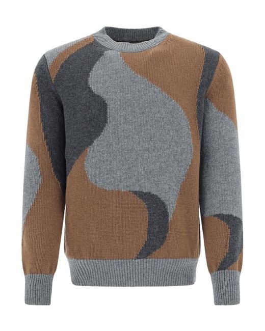 Herno Gray Abstract Pattern Printed Crewneck Jumper for men