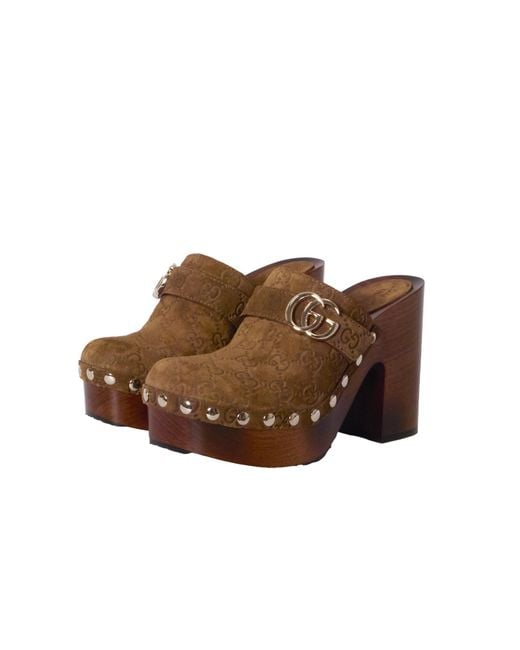 Gucci Brown Studded Platform Clogs
