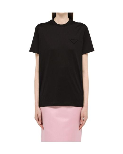 Prada Black T-Shirt With Round Neck And Short Sleeves