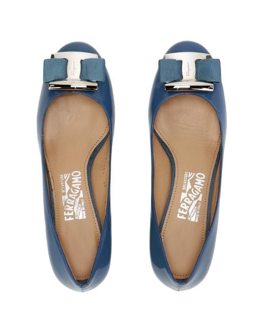 Ferragamo Blue Bow-Tie Round-Toe Wedge Heels