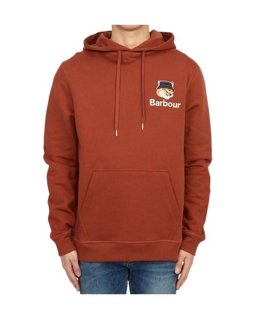 Barbour Orange Logo-Embroidered Cotton Hoodie for men