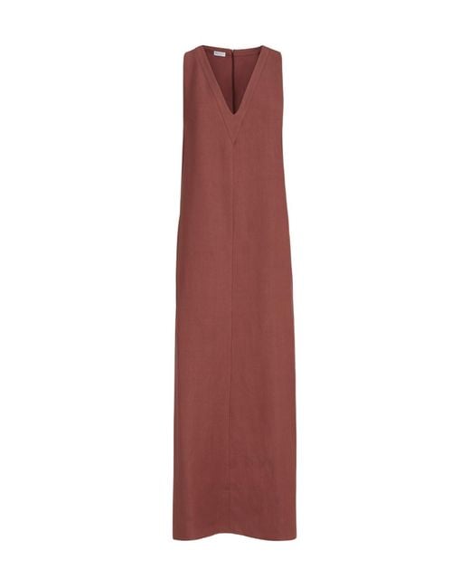 Brunello Cucinelli Purple V-Neck Monili-Detail Midi Dress