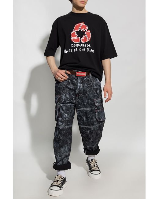 DSquared² Black Graphic Printed Crewneck T-Shirt for men