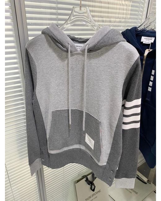 Thom Browne Gray Logo Detailed Drawstring Hoodie for men