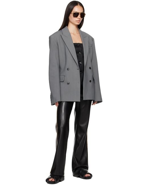 Nanushka Gray Laane Double-Breasted Tailored Blazer