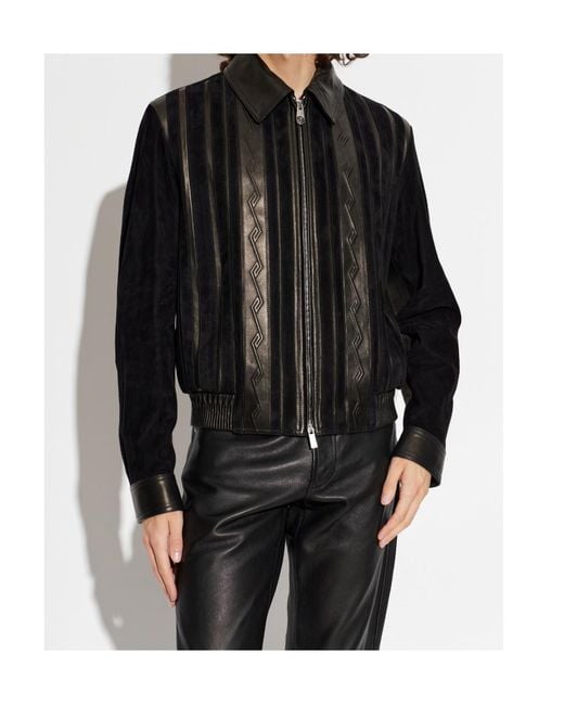 Versace Black Zip-Up Leather Jacket for men