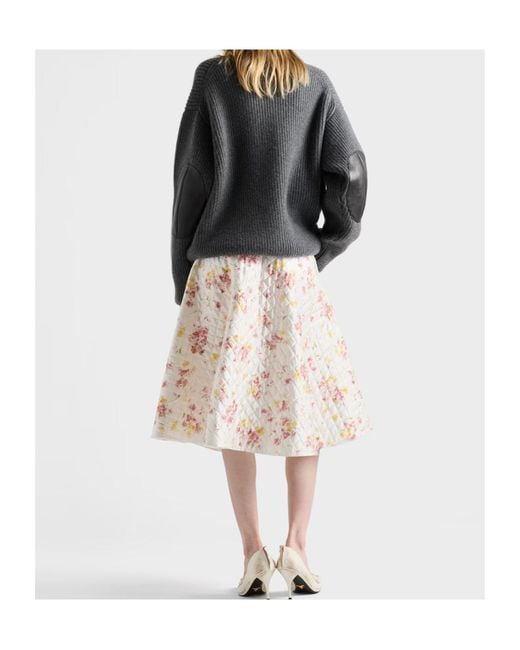 Prada Natural Quilted Satin Floral Skirt