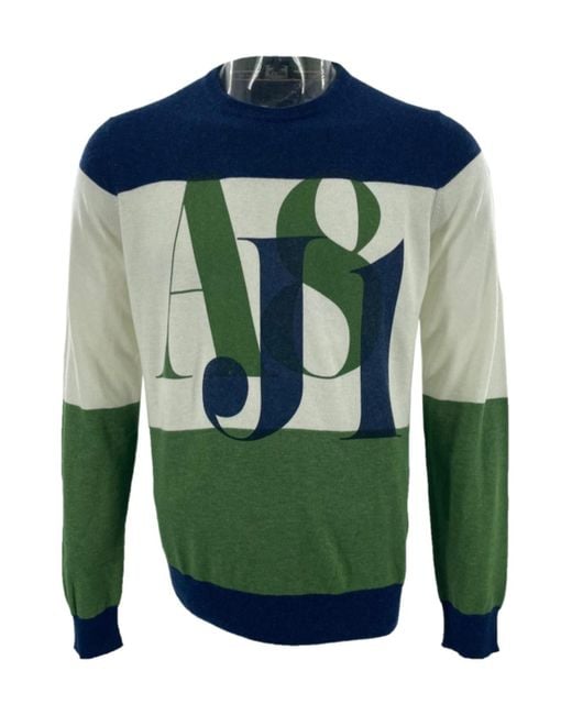 Armani Jeans Green Round-Collar And Long-Sleeved Sweater for men